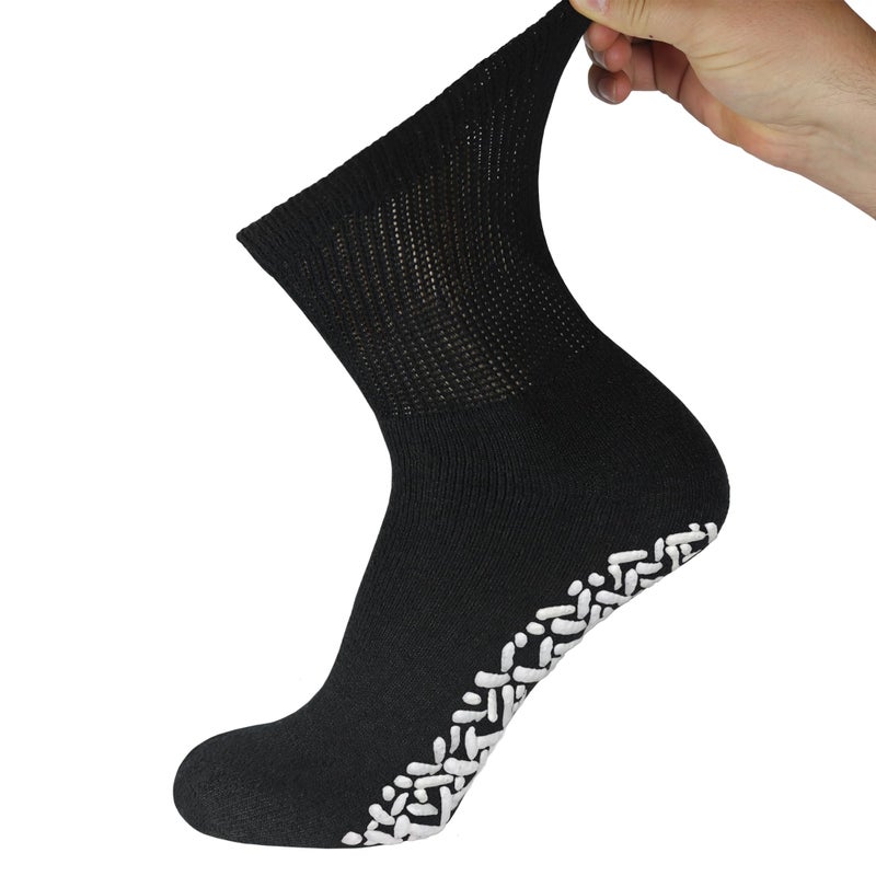 Brooklyn Socks 6 Pairs of Non-Skid Diabetic Cotton Quarter Socks with Non Binding Top (Black, 10-13) - Image 4